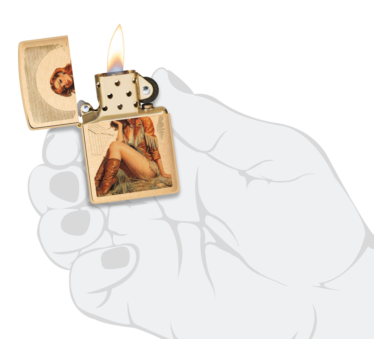 Zippo Western Pinup Design Brushed Brass Windproof Lighter