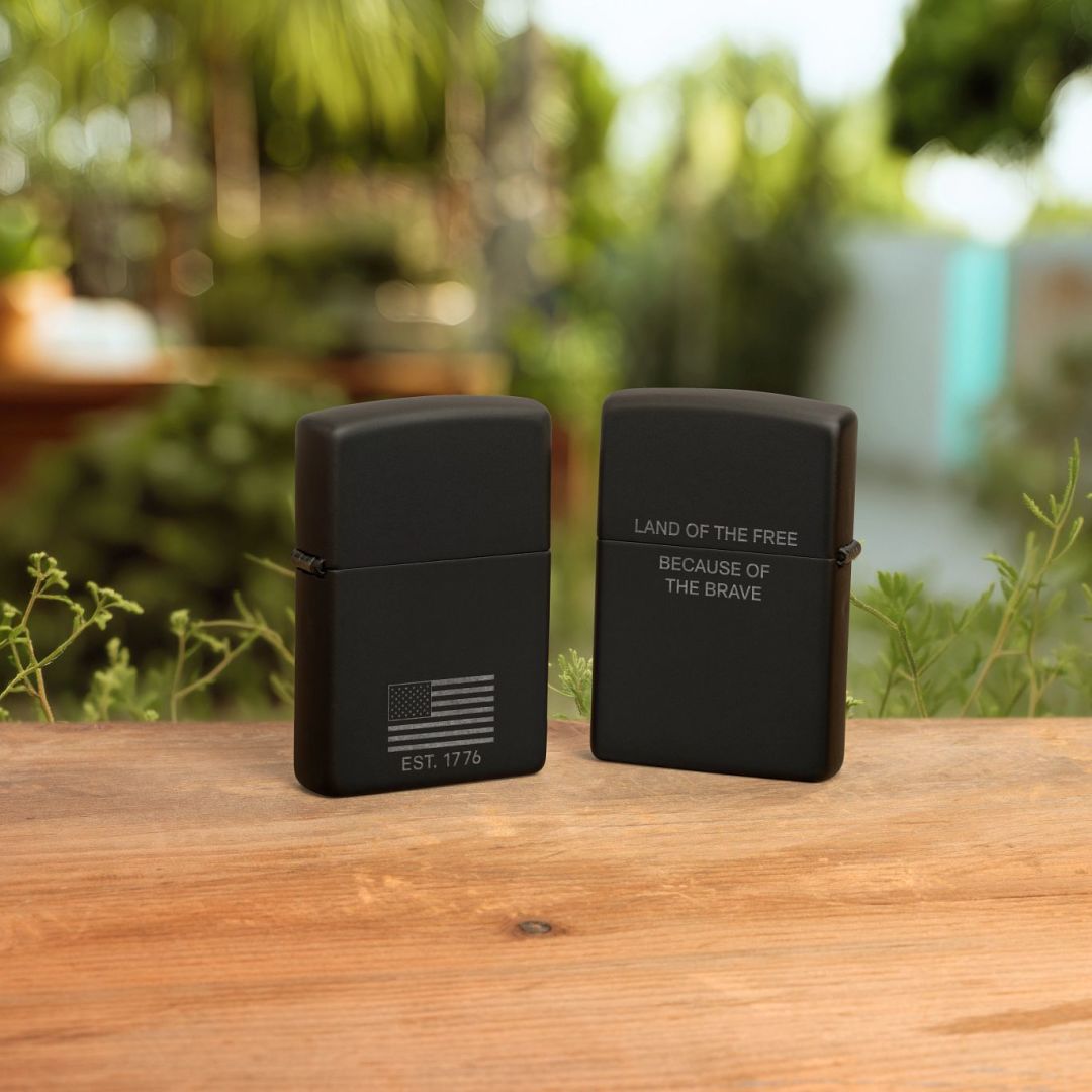 Zippo Because of the Brave Design Black Matte with Chrome Windproof Lighter