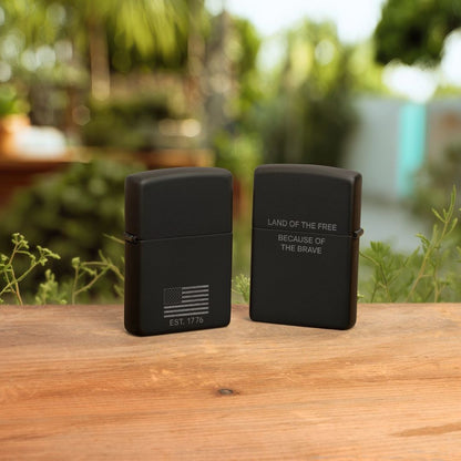 Zippo Because of the Brave Design Black Matte with Chrome Windproof Lighter