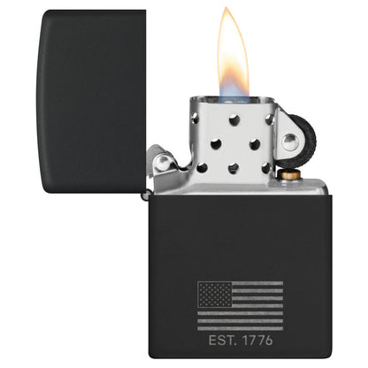 Zippo Because of the Brave Design Black Matte with Chrome Windproof Lighter