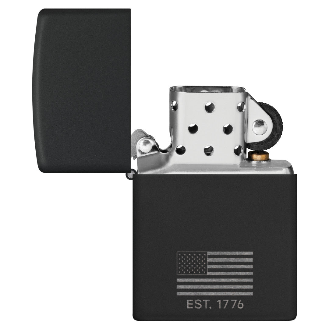 Zippo Because of the Brave Design Black Matte with Chrome Windproof Lighter