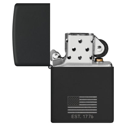 Zippo Because of the Brave Design Black Matte with Chrome Windproof Lighter