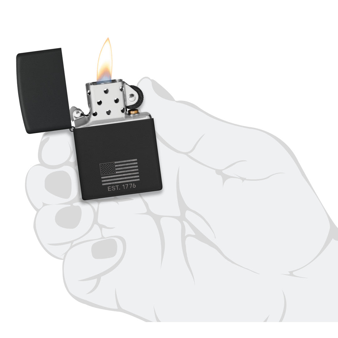 Zippo Because of the Brave Design Black Matte with Chrome Windproof Lighter