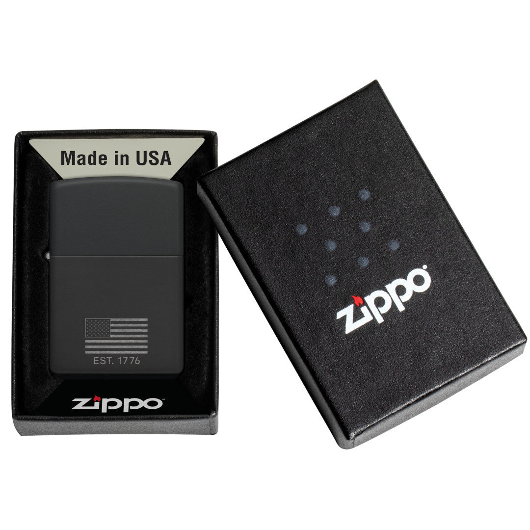 Zippo Because of the Brave Design Black Matte with Chrome Windproof Lighter