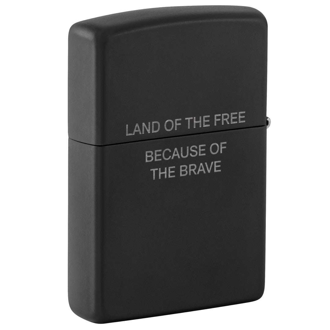 Zippo Because of the Brave Design Black Matte with Chrome Windproof Lighter