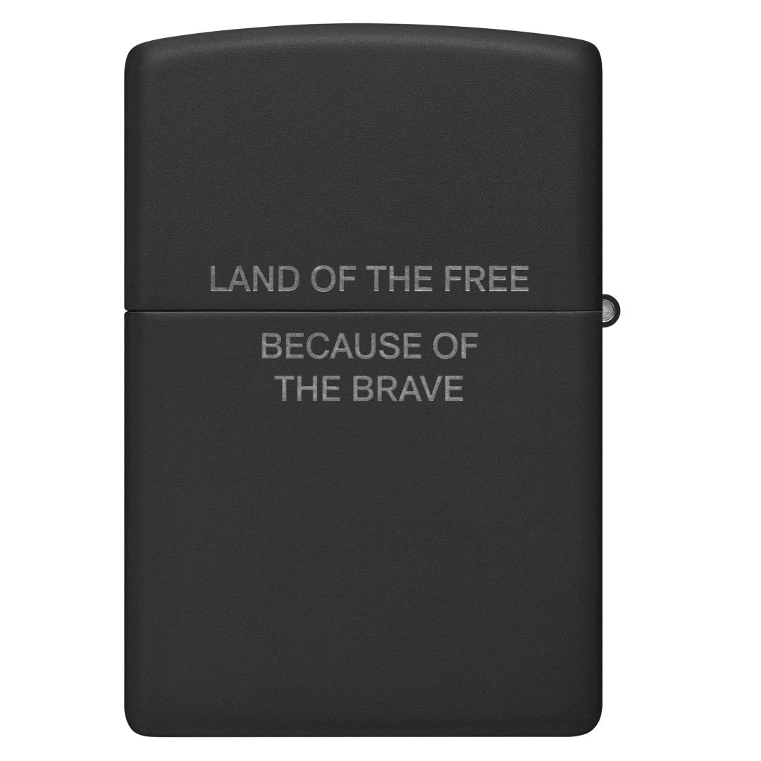 Zippo Because of the Brave Design Black Matte with Chrome Windproof Lighter