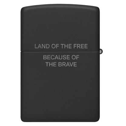 Zippo Because of the Brave Design Black Matte with Chrome Windproof Lighter
