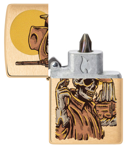 Zippo Wild West Skeleton Design Brushed Brass Windproof Lighter