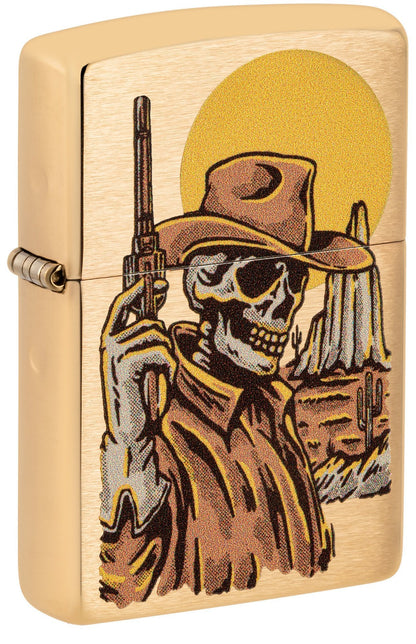 Zippo Wild West Skeleton Design Brushed Brass Windproof Lighter