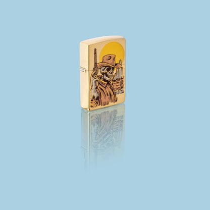 Zippo Wild West Skeleton Design Brushed Brass Windproof Lighter