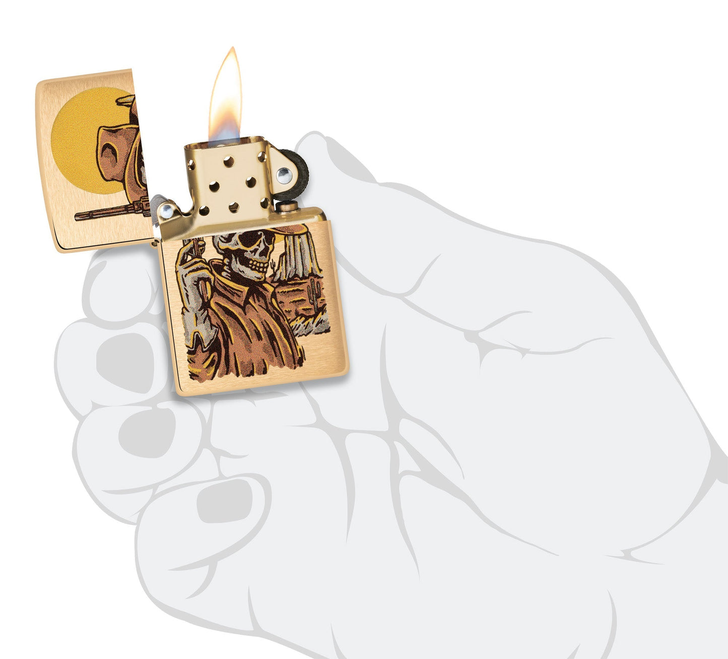Zippo Wild West Skeleton Design Brushed Brass Windproof Lighter