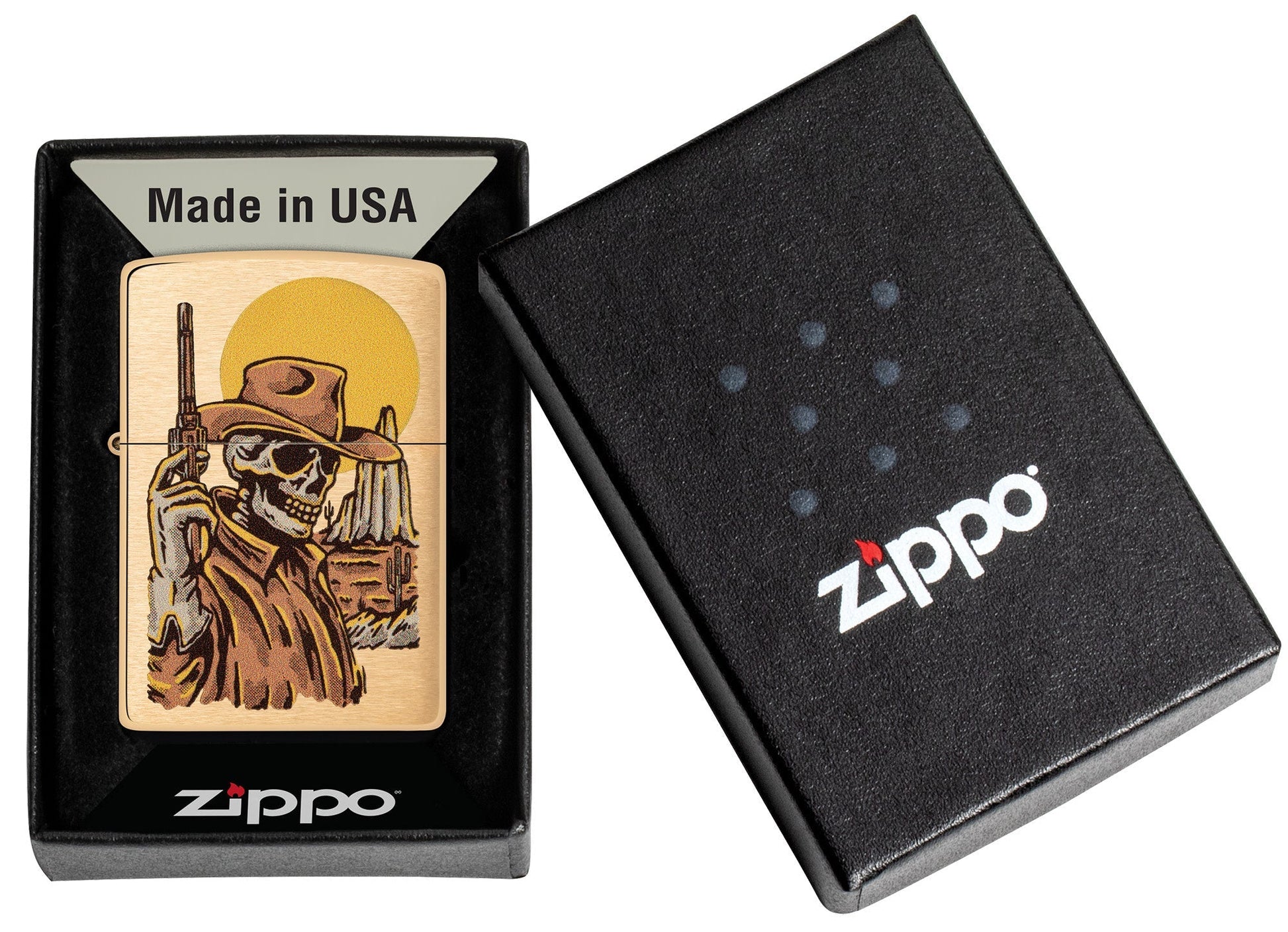 Zippo Wild West Skeleton Design Brushed Brass Windproof Lighter