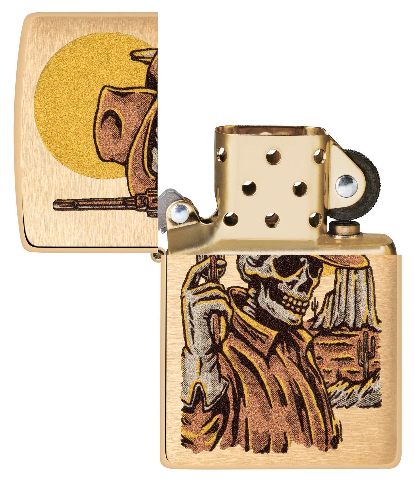 Zippo Wild West Skeleton Design Brushed Brass Windproof Lighter