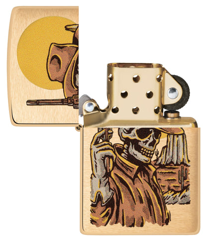 Zippo Wild West Skeleton Design Brushed Brass Windproof Lighter
