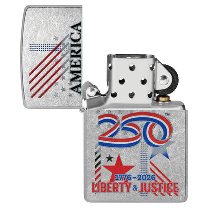 Zippo America250 Liberty & Justice Design Street Chrome Windproof Lighter