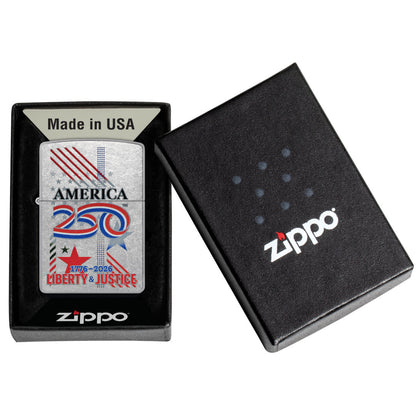 Zippo America250 Liberty & Justice Design Street Chrome Windproof Lighter