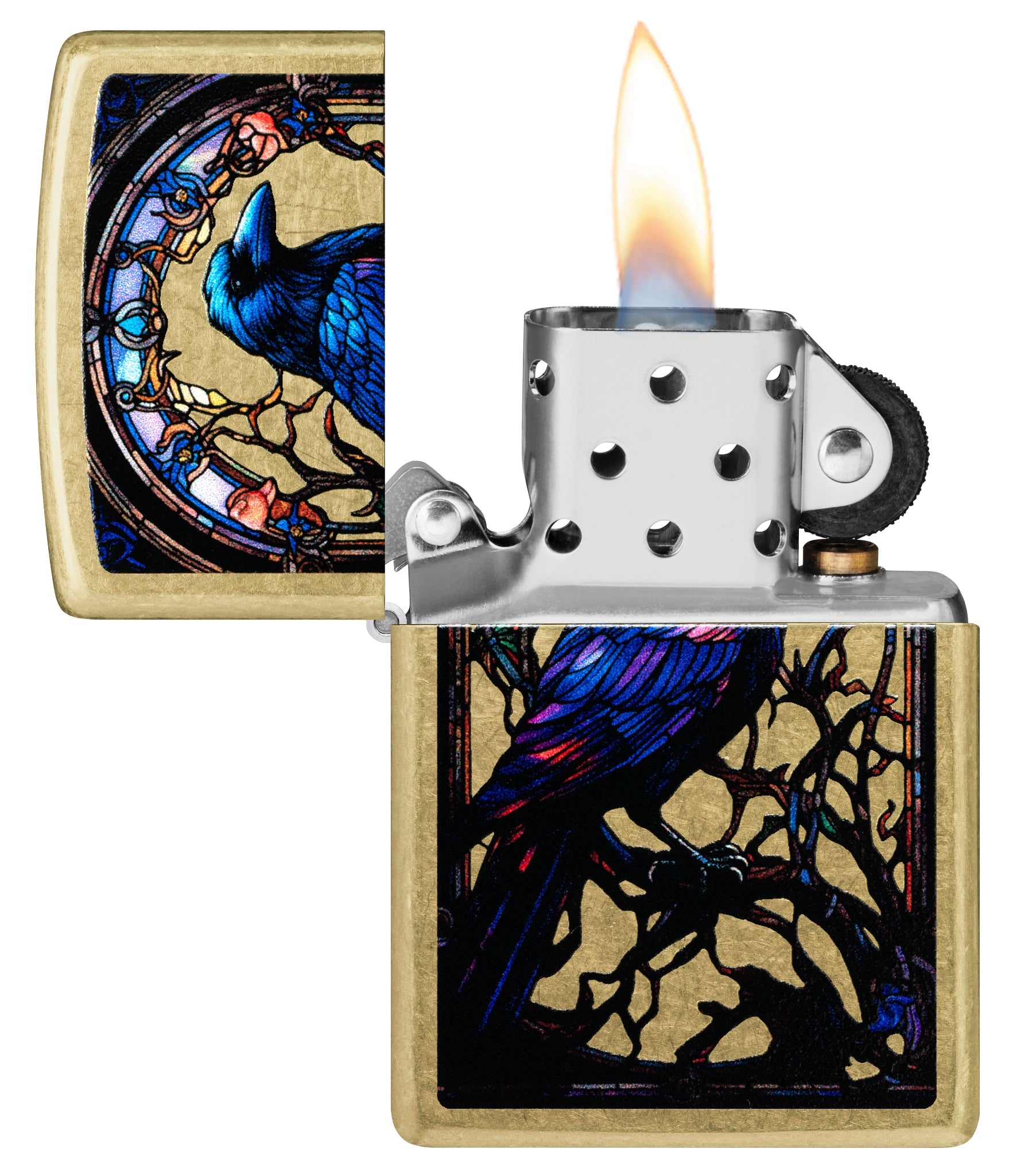 Zippo Stained Glass Raven Design Street Brass Windproof Lighter