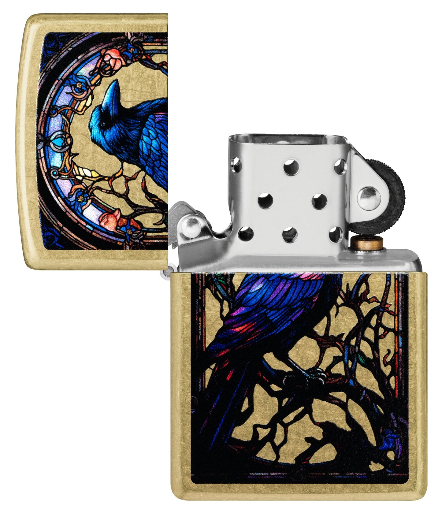 Zippo Stained Glass Raven Design Street Brass Windproof Lighter