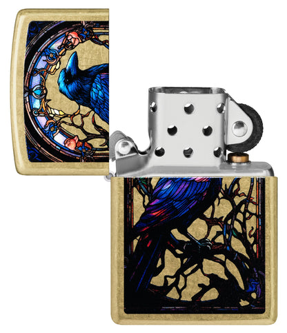 Zippo Stained Glass Raven Design Street Brass Windproof Lighter