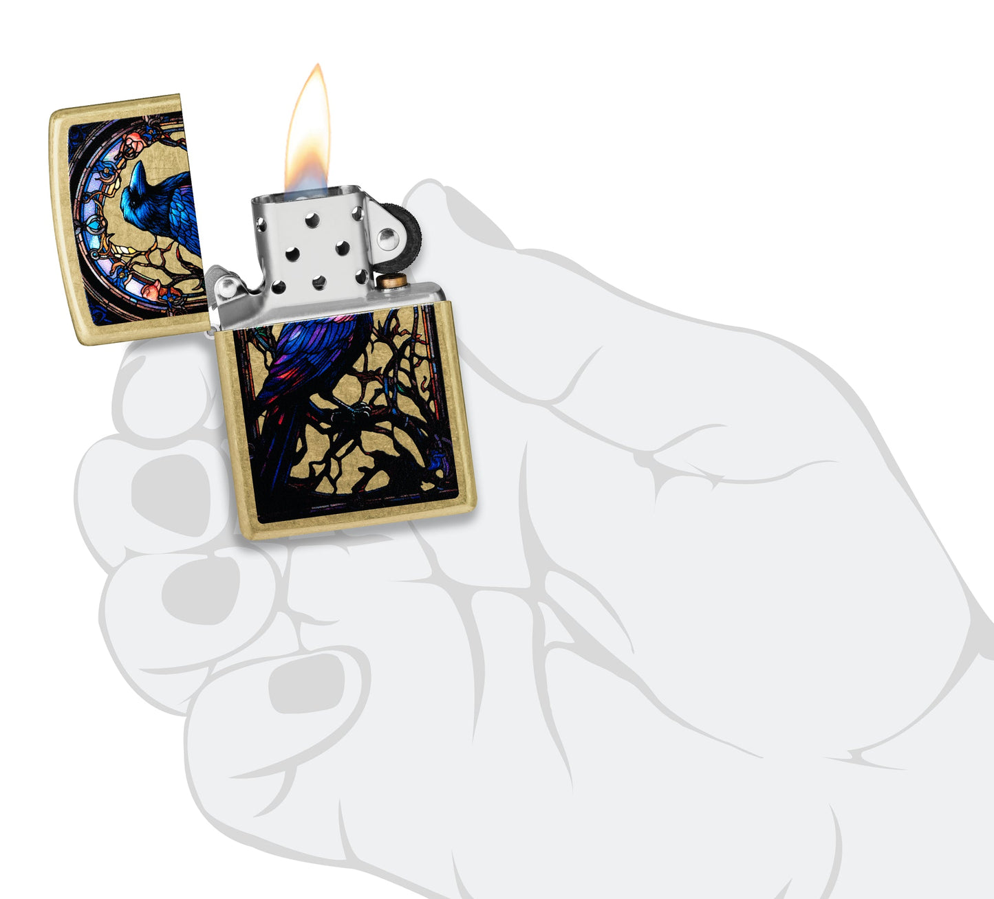 Zippo Stained Glass Raven Design Street Brass Windproof Lighter