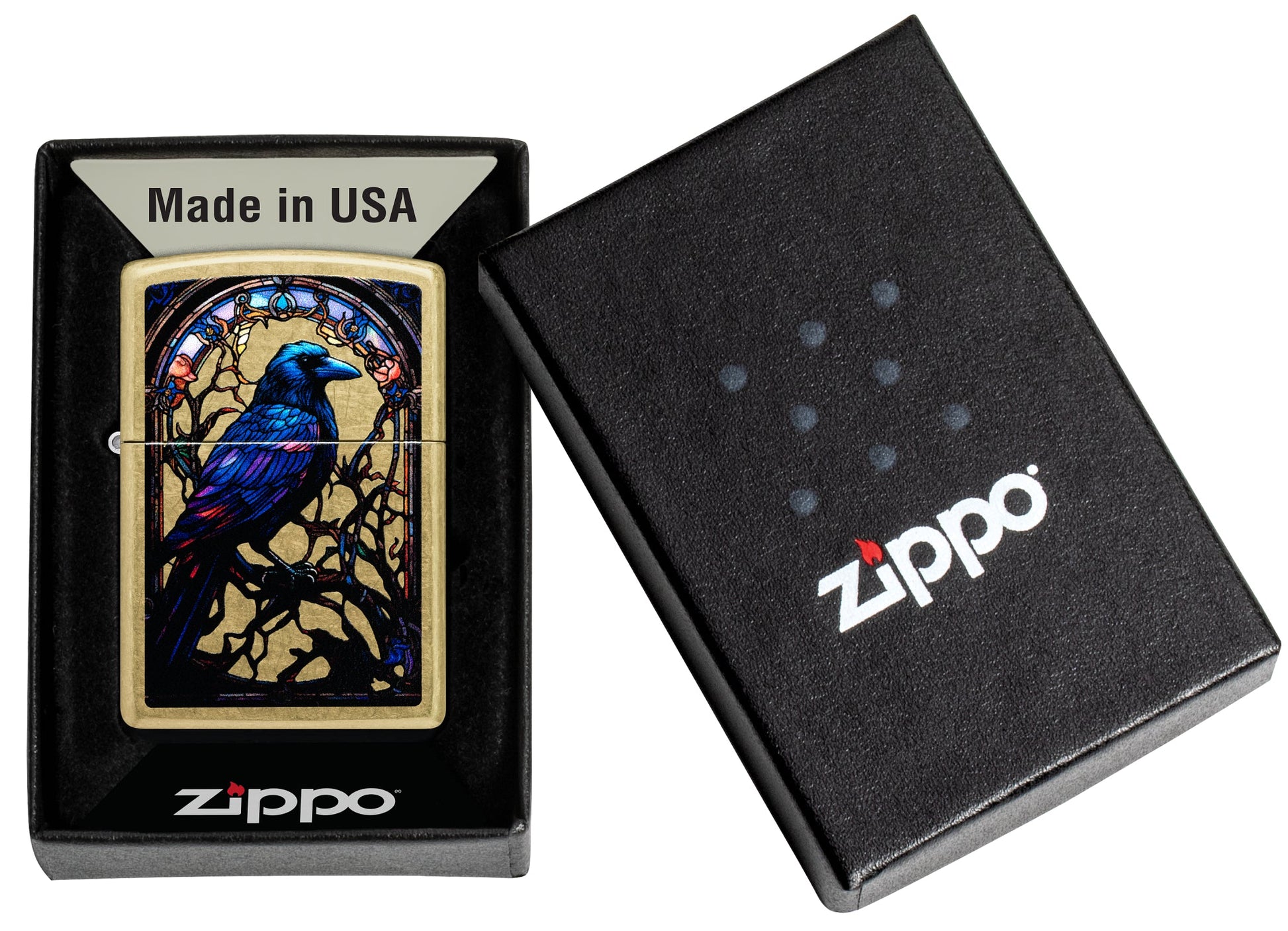 Zippo Stained Glass Raven Design Street Brass Windproof Lighter