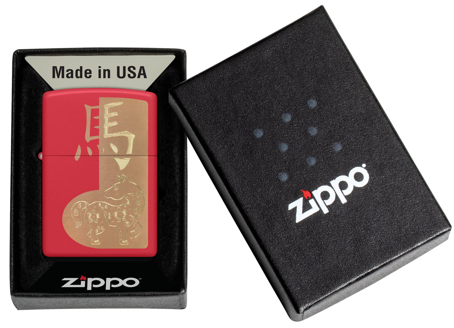 Zippo 2026 Year of the Horse Design Red Matte Windproof Lighter