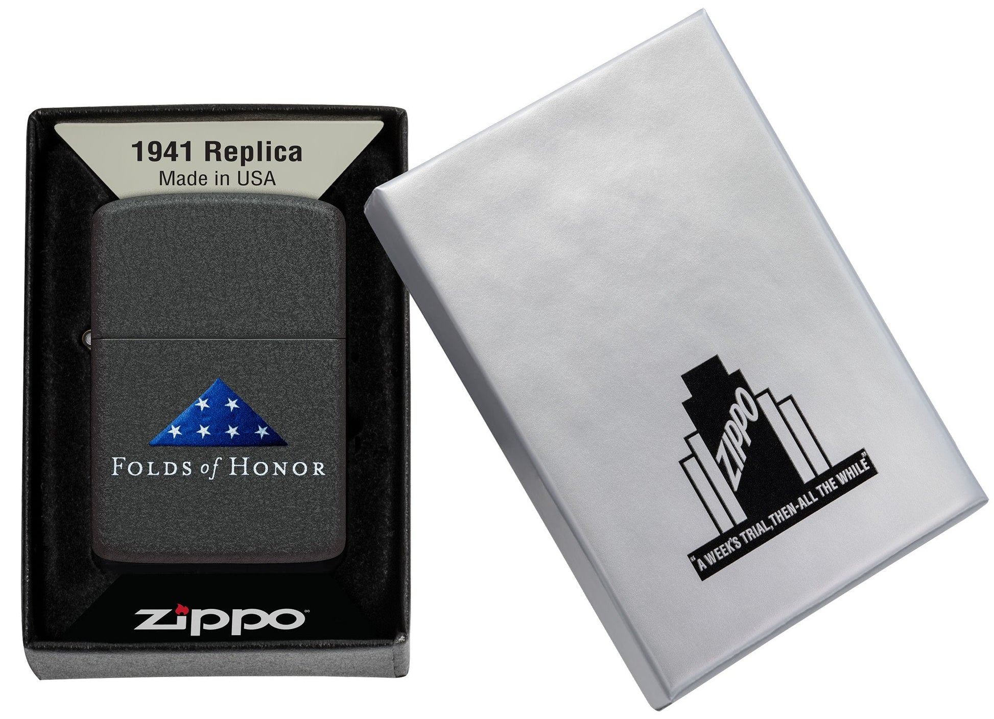 Zippo Folds of Honor 1941 Replica Design Black Crackle Windproof Lighter