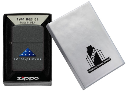 Zippo Folds of Honor 1941 Replica Design Black Crackle Windproof Lighter