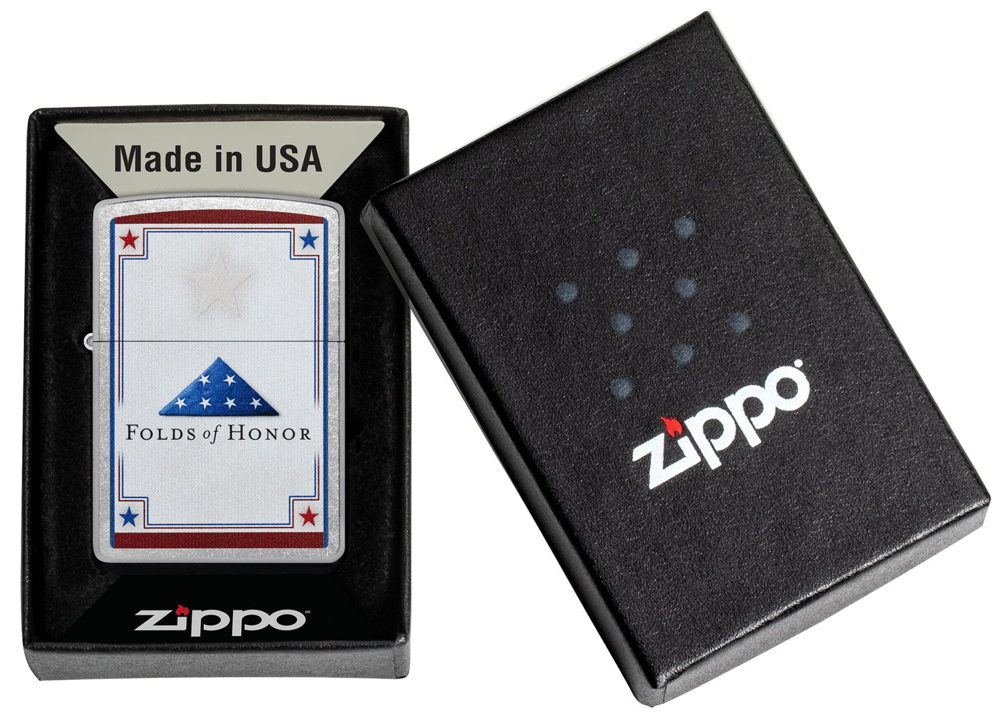 Zippo Folds of Honor Stars Design Street Chrome Windproof Lighter