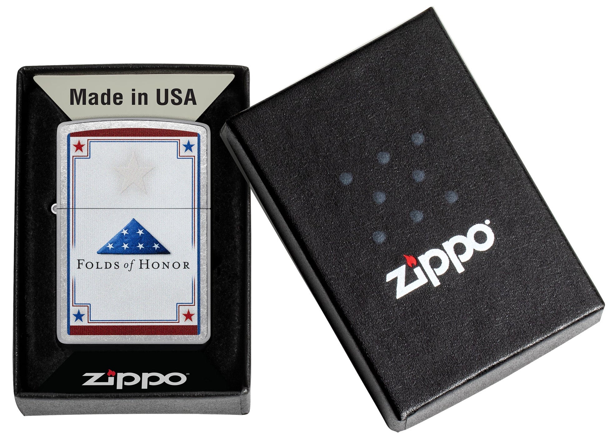 Zippo Folds of Honor Stars Design Street Chrome Windproof Lighter