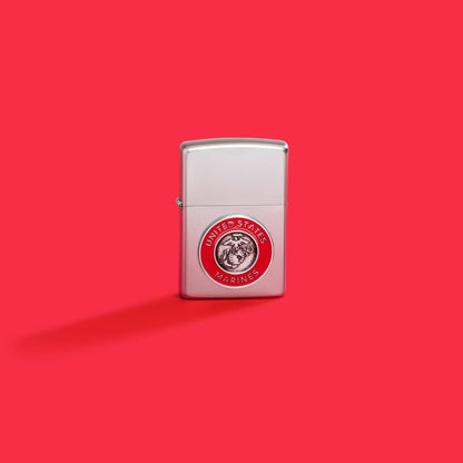 Zippo U.S. Marine Corps Crest Emblem Satin Chrome Windproof Lighter