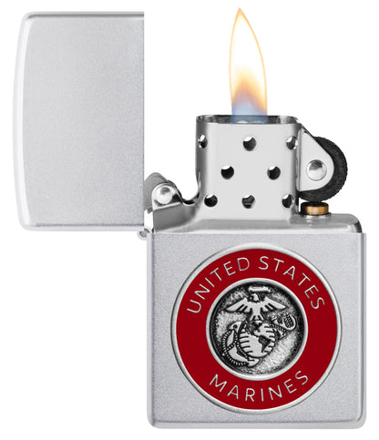 Zippo U.S. Marine Corps Crest Emblem Satin Chrome Windproof Lighter