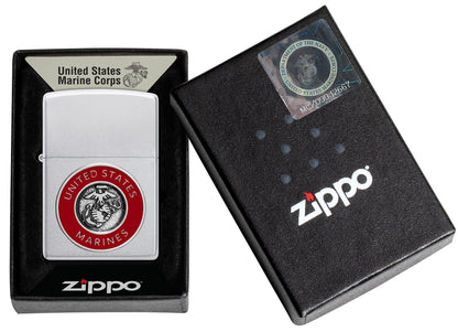 Zippo U.S. Marine Corps Crest Emblem Satin Chrome Windproof Lighter