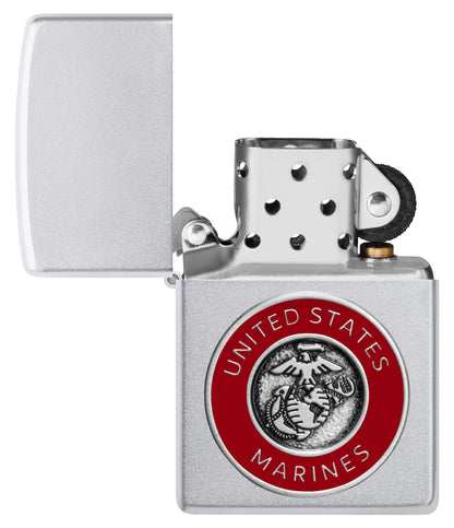 Zippo U.S. Marine Corps Crest Emblem Satin Chrome Windproof Lighter