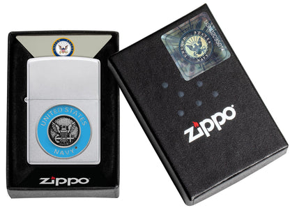 Zippo United States Navy® Crest Emblem Satin Chrome Windproof Lighter