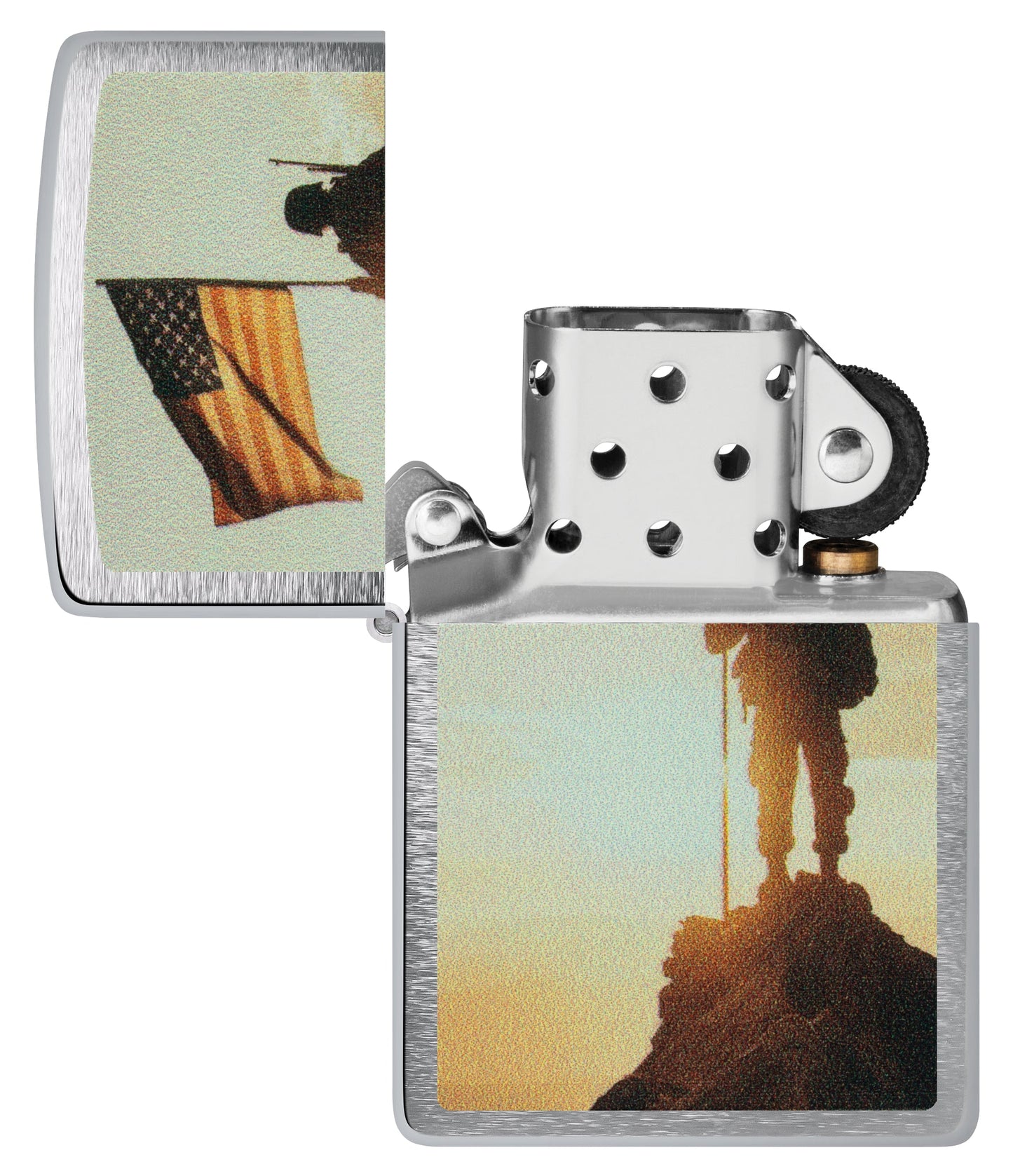 Zippo Soldier and Flag Design Brushed Chrome Windproof Lighter