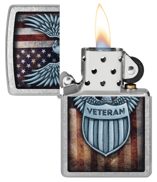 Zippo Veteran Crest Design Street Chrome Windproof Lighter