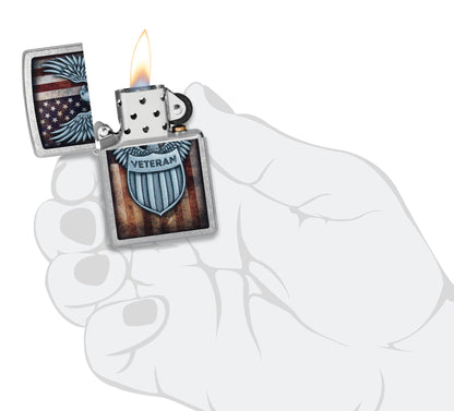 Zippo Veteran Crest Design Street Chrome Windproof Lighter
