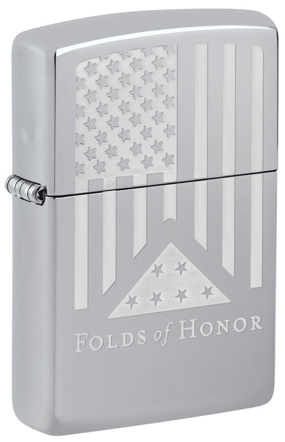 Zippo Folds of Honor Etched Flag Design High Polish Chrome Windproof Lighter
