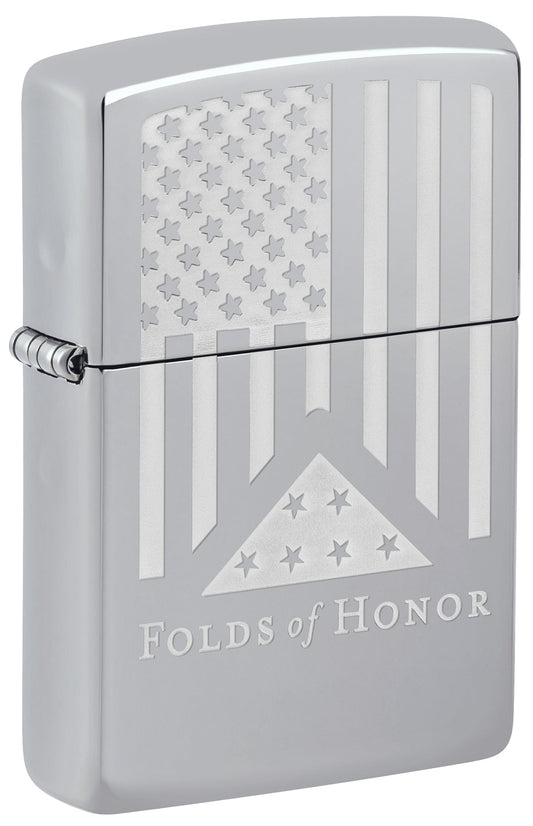 Zippo Folds of Honor Etched Flag Design High Polish Chrome Windproof Lighter