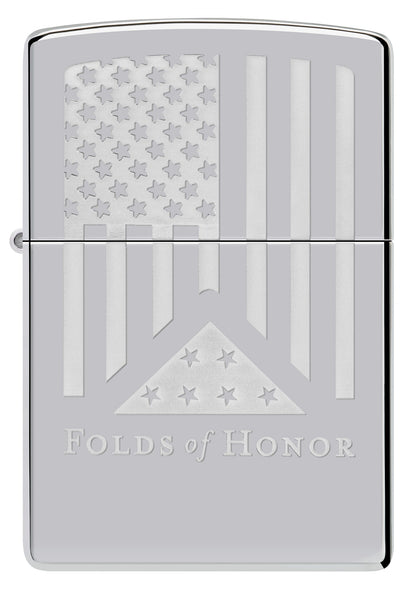Zippo Folds of Honor Etched Flag Design High Polish Chrome Windproof Lighter