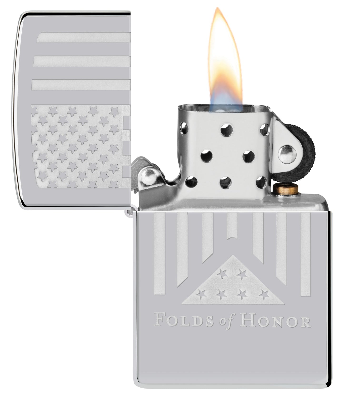 Zippo Folds of Honor Etched Flag Design High Polish Chrome Windproof Lighter