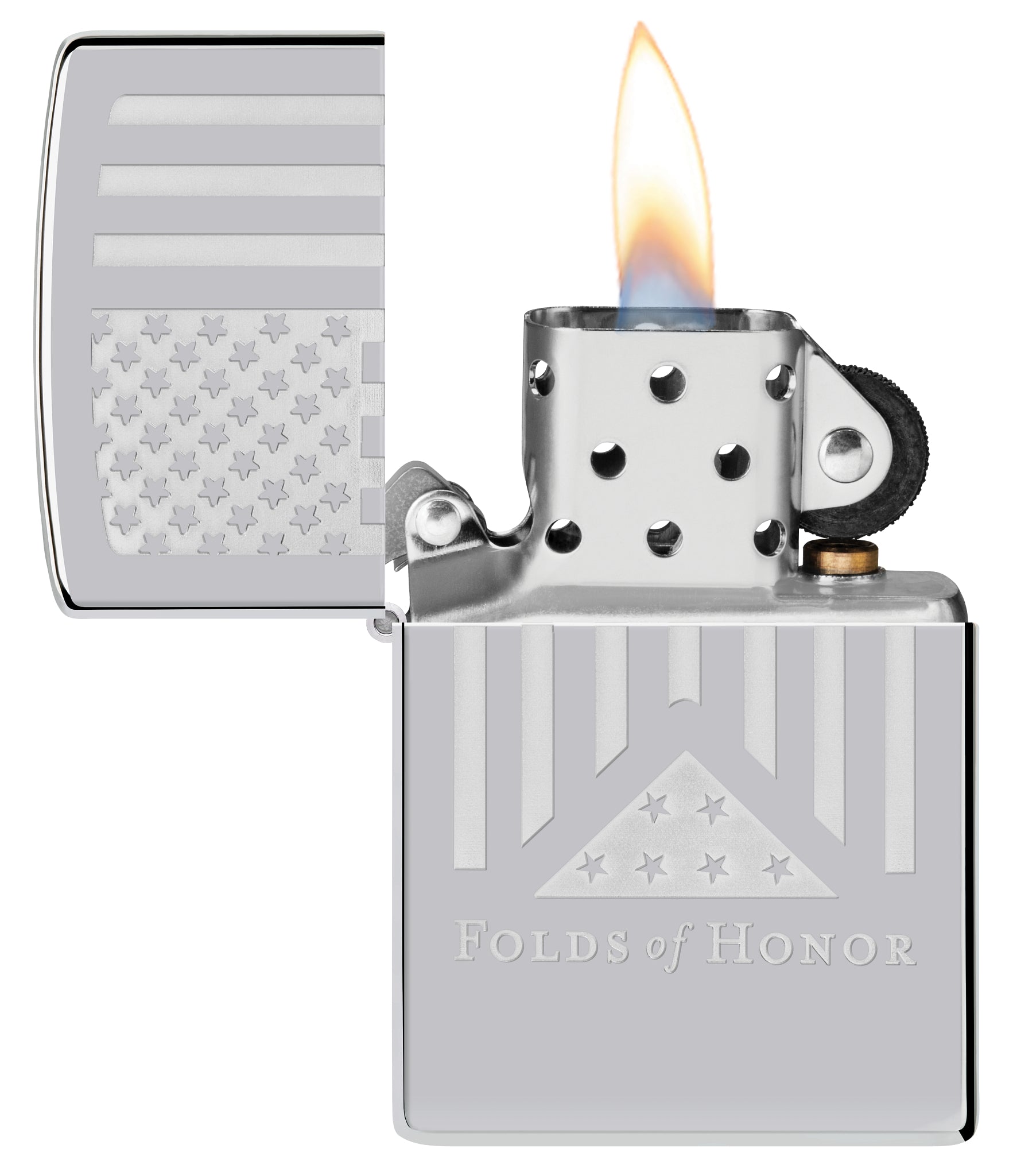 Zippo Folds of Honor Etched Flag Design High Polish Chrome Windproof Lighter