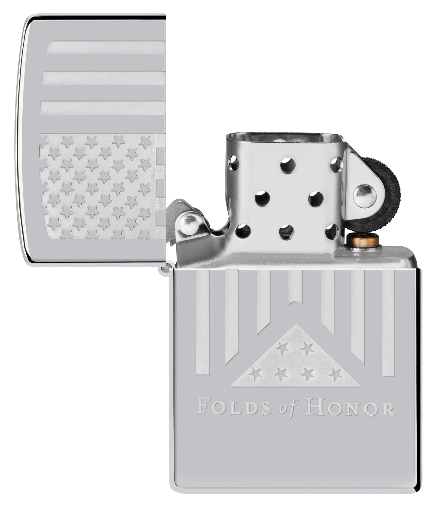 Zippo Folds of Honor Etched Flag Design High Polish Chrome Windproof Lighter