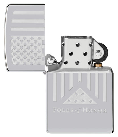 Zippo Folds of Honor Etched Flag Design High Polish Chrome Windproof Lighter
