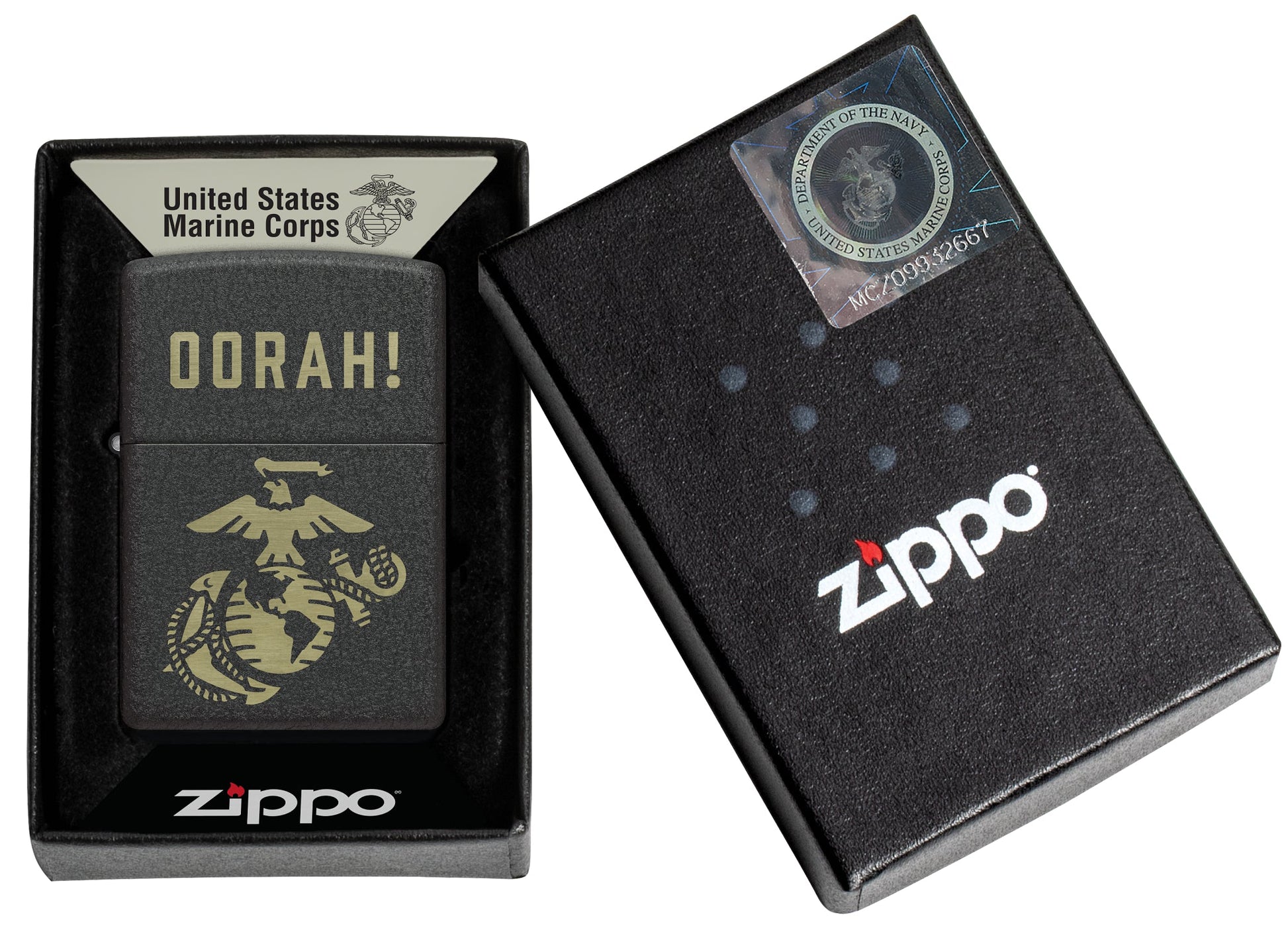 Zippo U.S. Marine Corps Oorah Design Black Crackle® Windproof Lighter