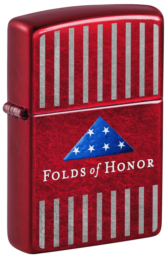 Zippo Folds of Honor Pinstripes Design Candy Apple Red Windproof Lighter