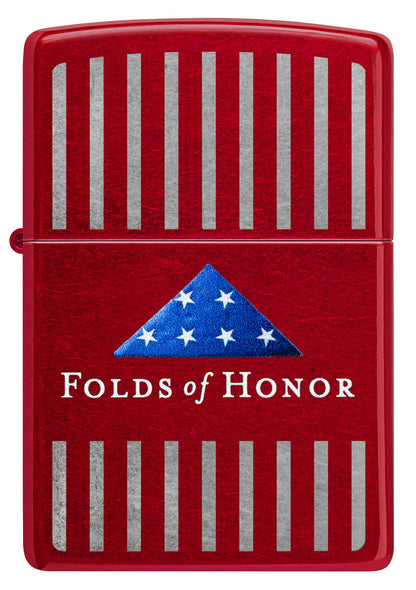 Zippo Folds of Honor Pinstripes Design Candy Apple Red Windproof Lighter
