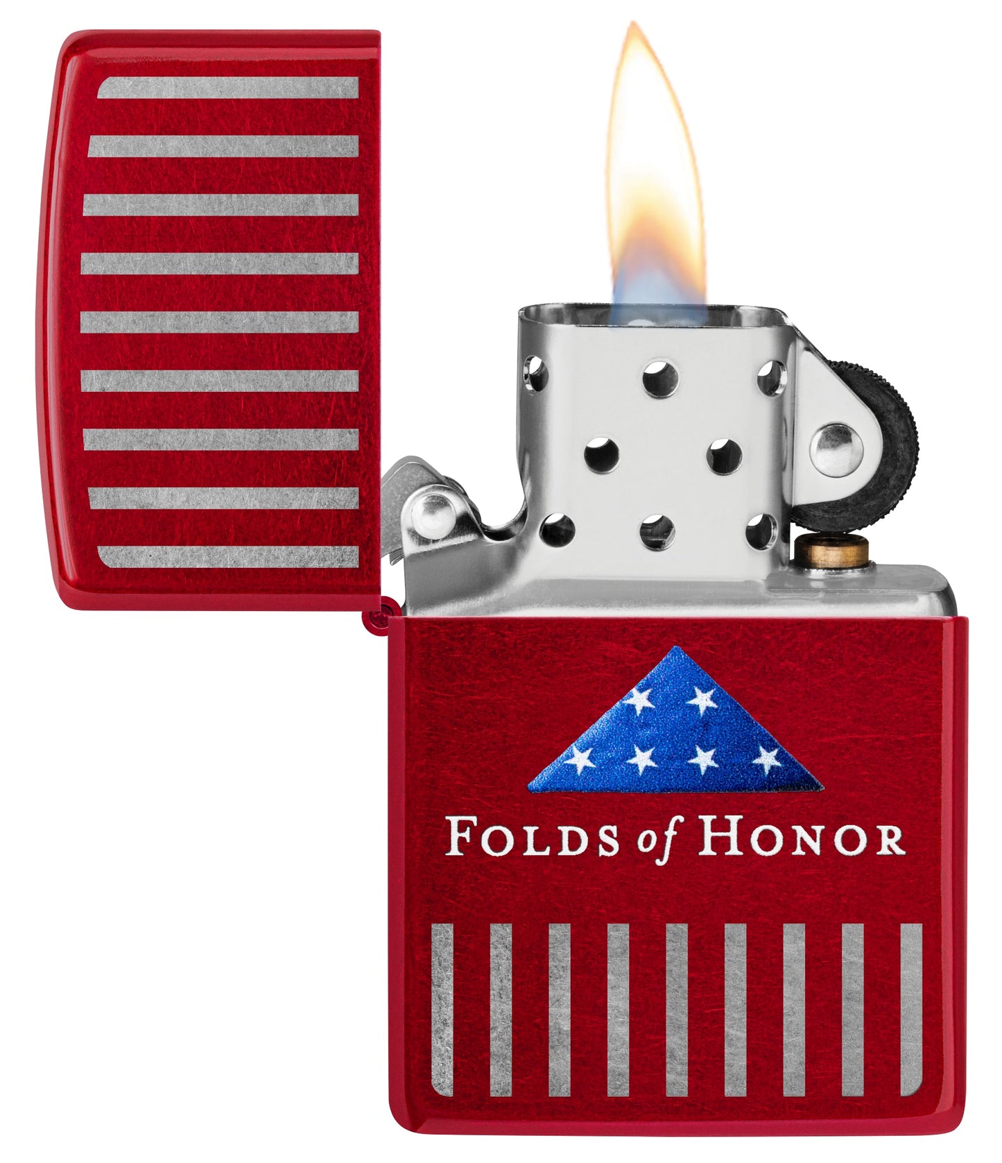 Zippo Folds of Honor Pinstripes Design Candy Apple Red Windproof Lighter