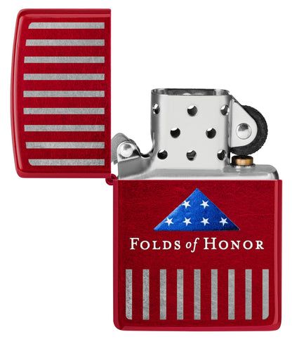 Zippo Folds of Honor Pinstripes Design Candy Apple Red Windproof Lighter